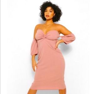 Plus Bardot Ruched Detal Midi Dress